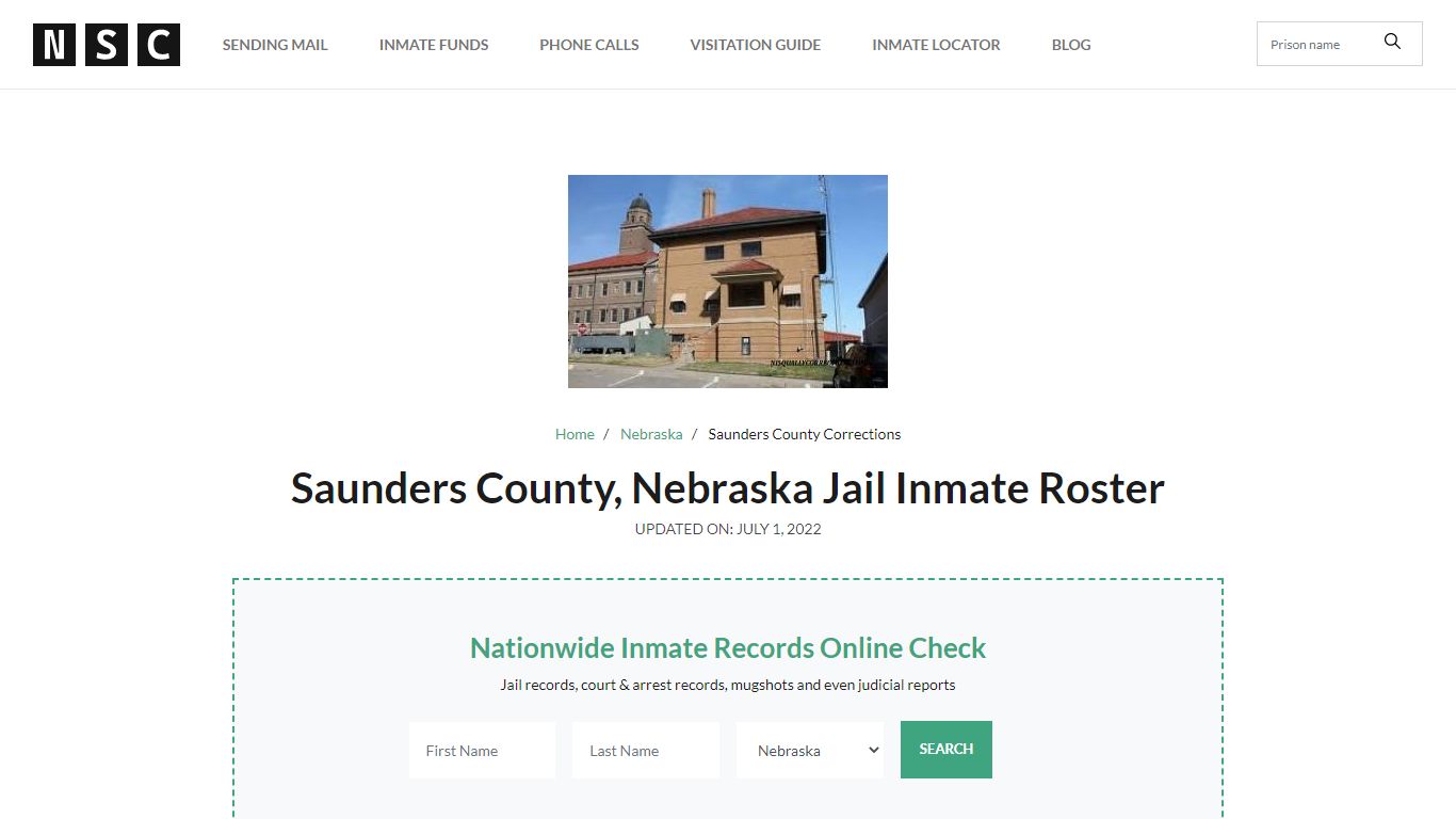 Saunders County, Nebraska Jail Inmate List